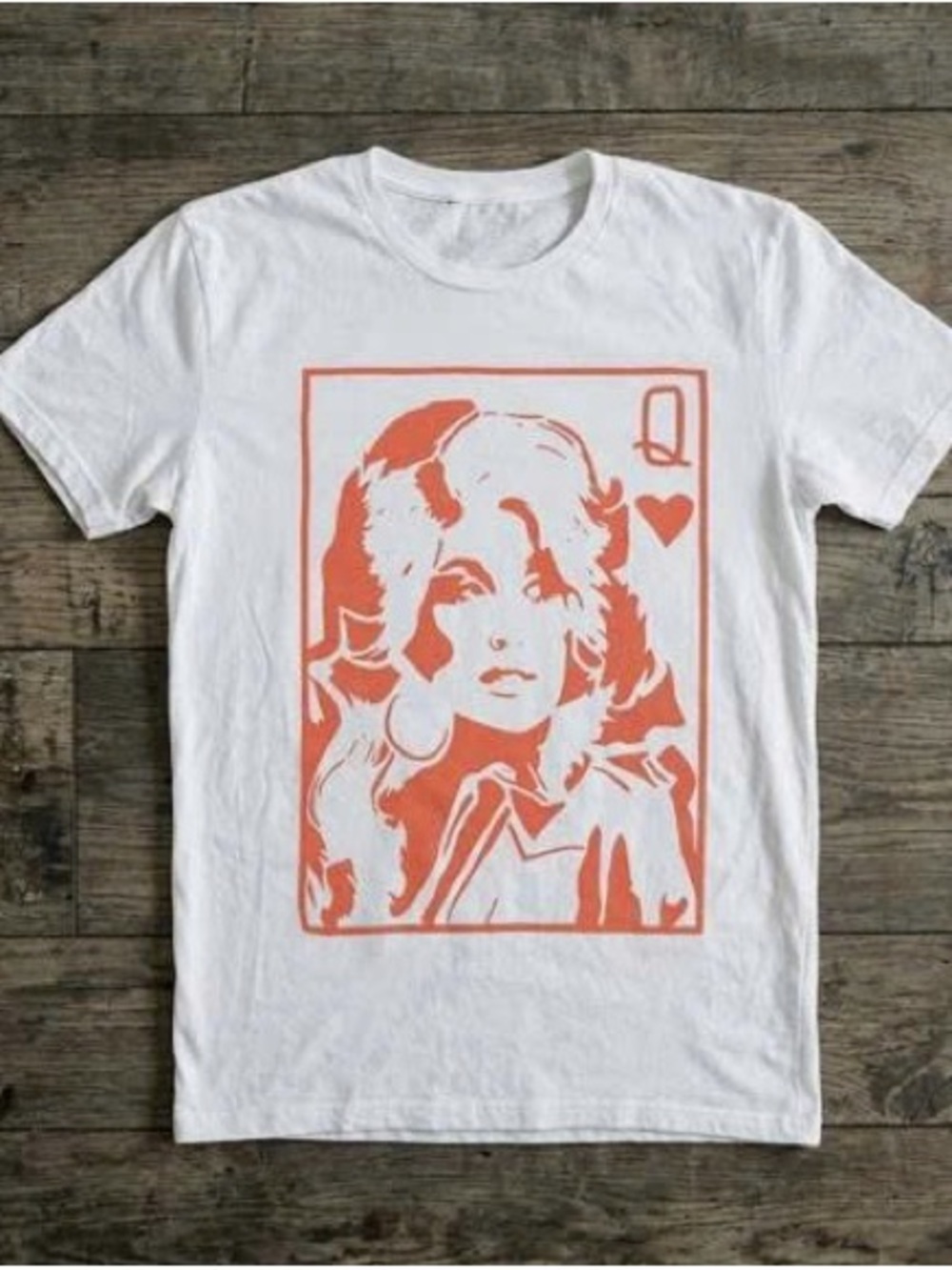 Dolly Women's White Tee with Coral Queen of Hearts Graphic